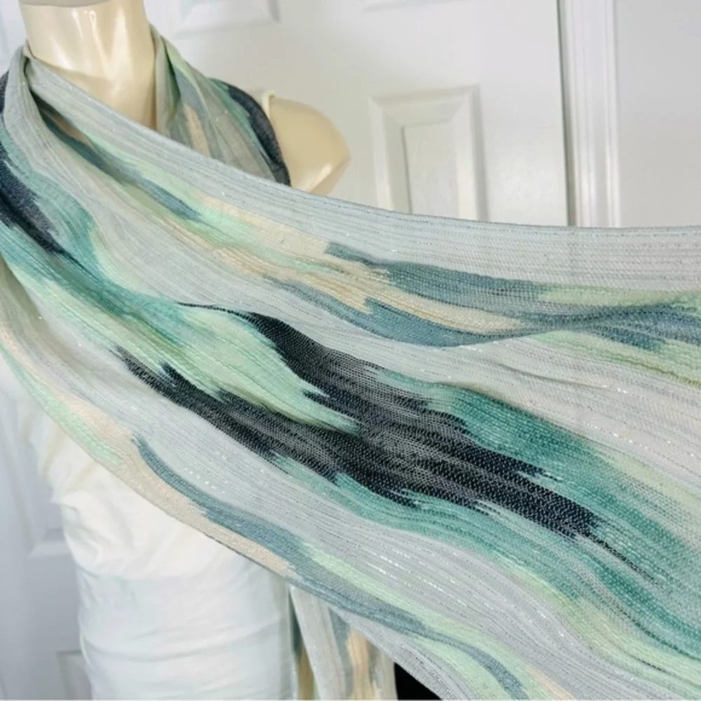 RISING TIDE scarf SHIMMERY ICY chic BEACHY flare fringe SEA FOAM GREEN peach